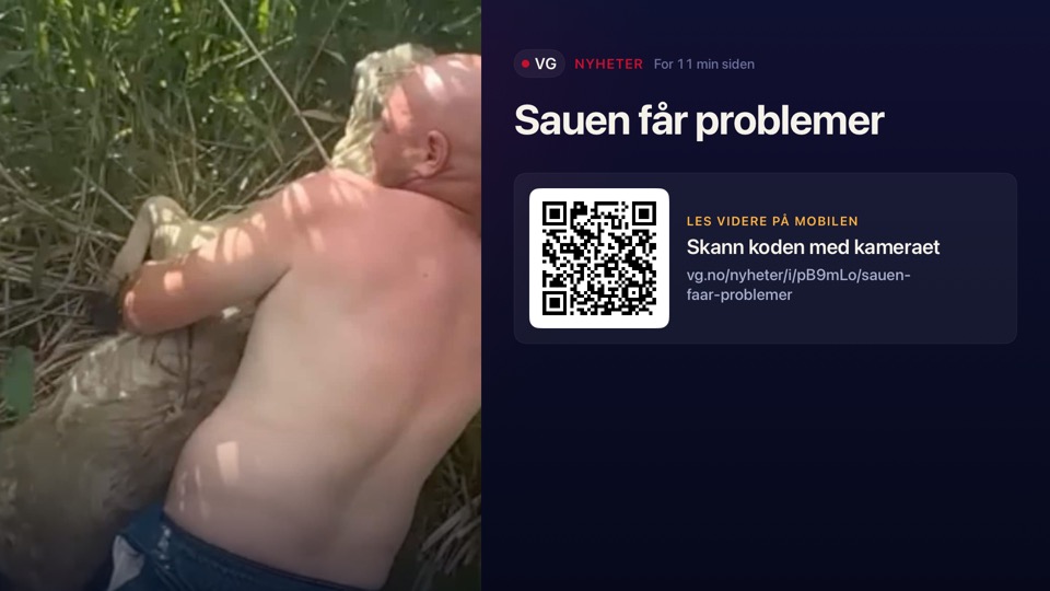 Artikkelvisning med QR-kode for å fortsette på mobil